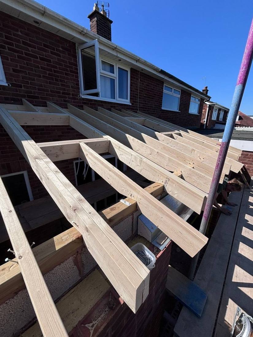 New flat roof joists on a rear extension